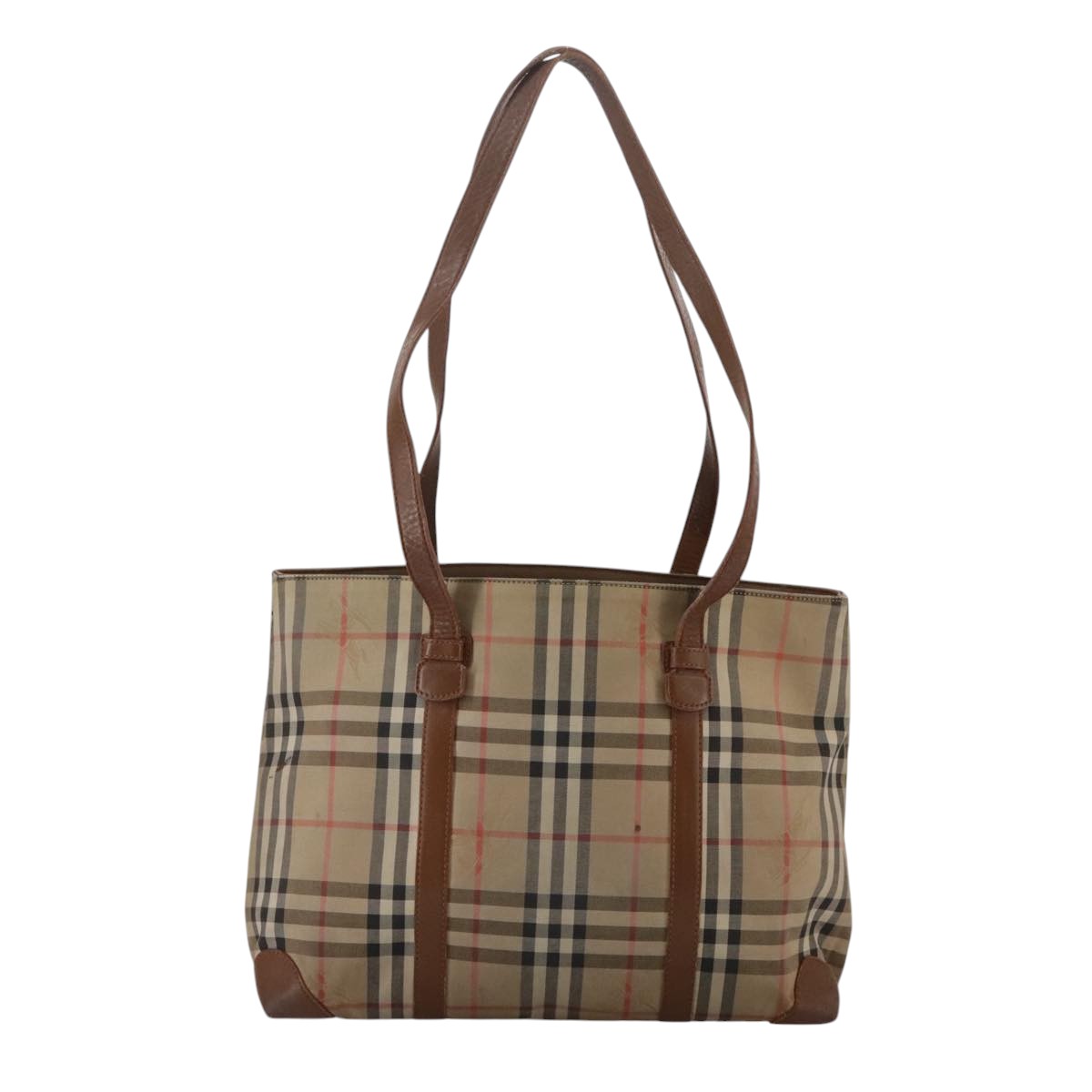 Burberrys Nova Check Tote Bag Canvas Leather Beige Auth bs21584