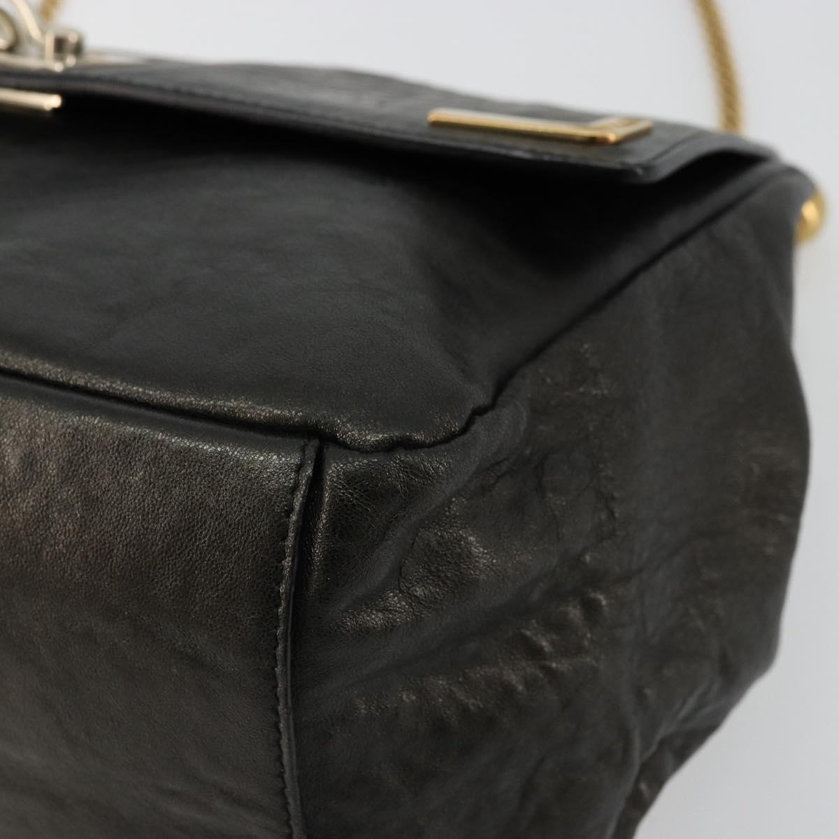 Chloe Chain Shoulder Bag Leather Black Gold Auth bs21588