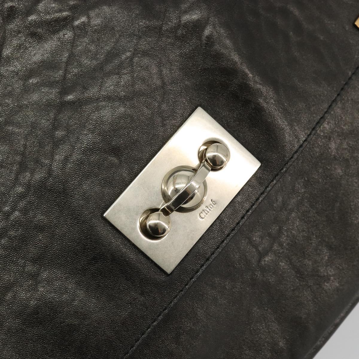 Chloe Chain Shoulder Bag Leather Black Gold Auth bs21588