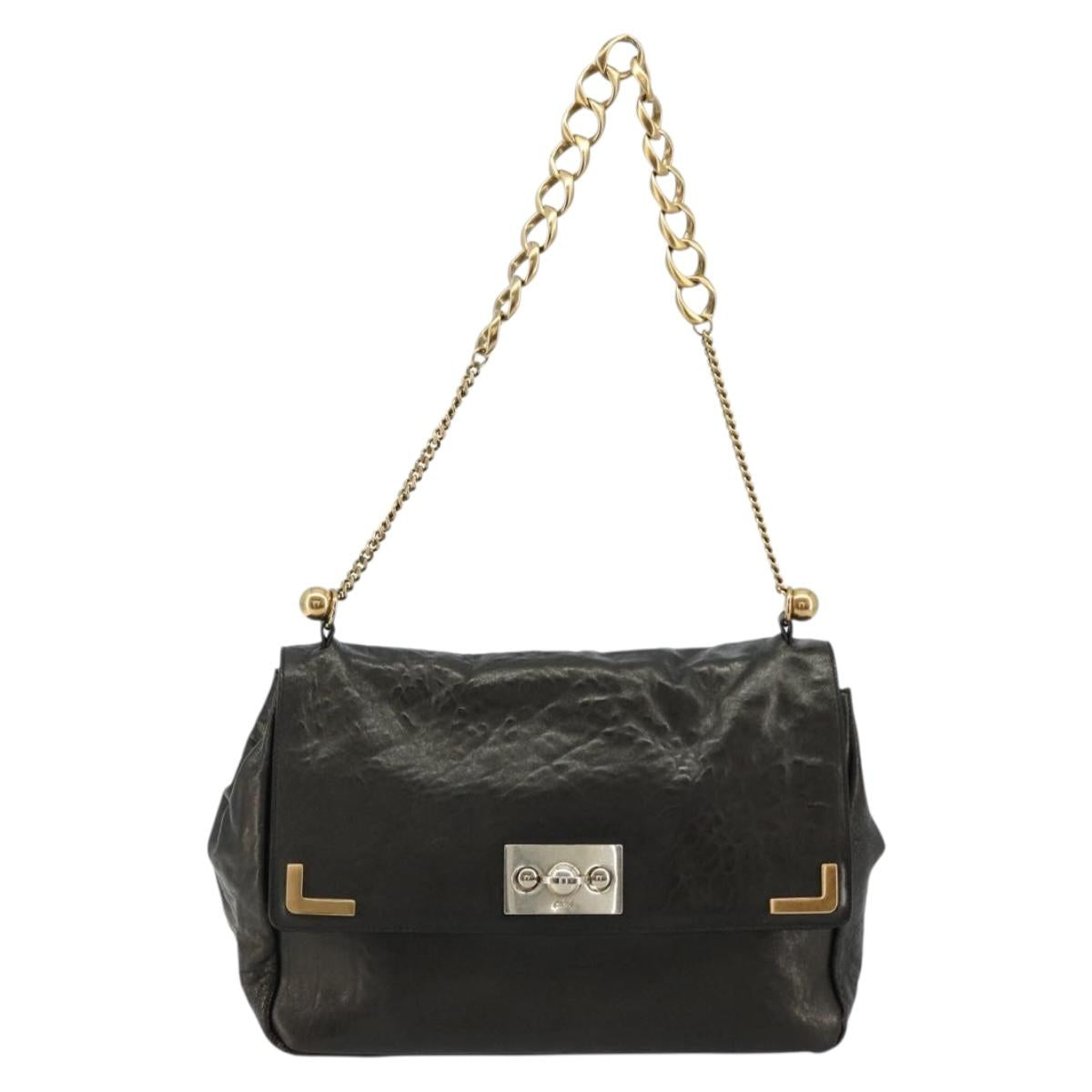 Chloe Chain Shoulder Bag Leather Black Gold Auth bs21588