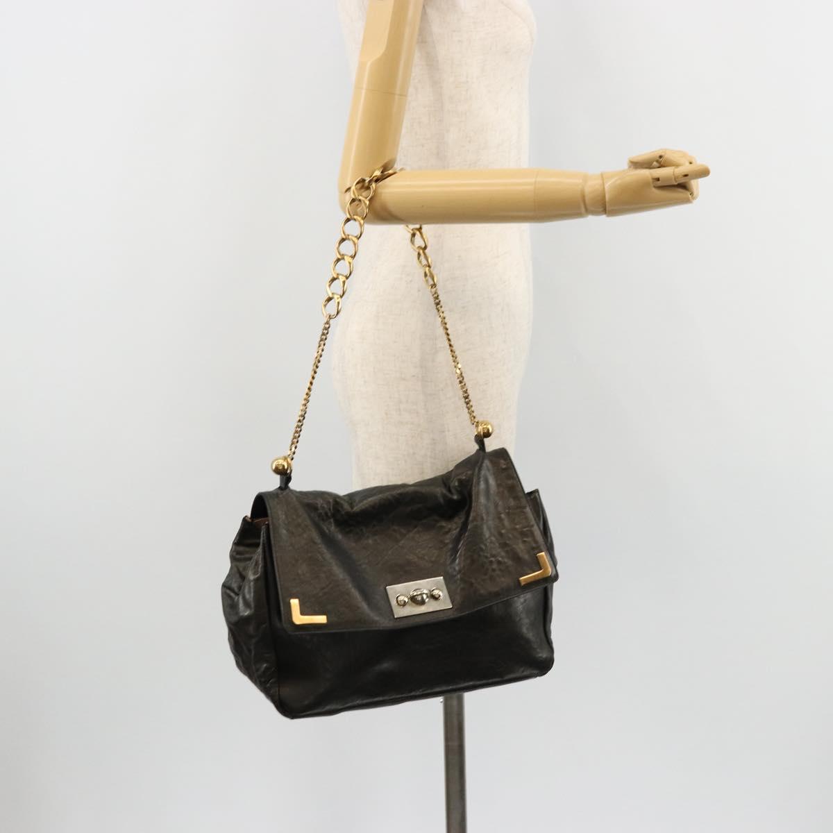 Chloe Chain Shoulder Bag Leather Black Gold Auth bs21588