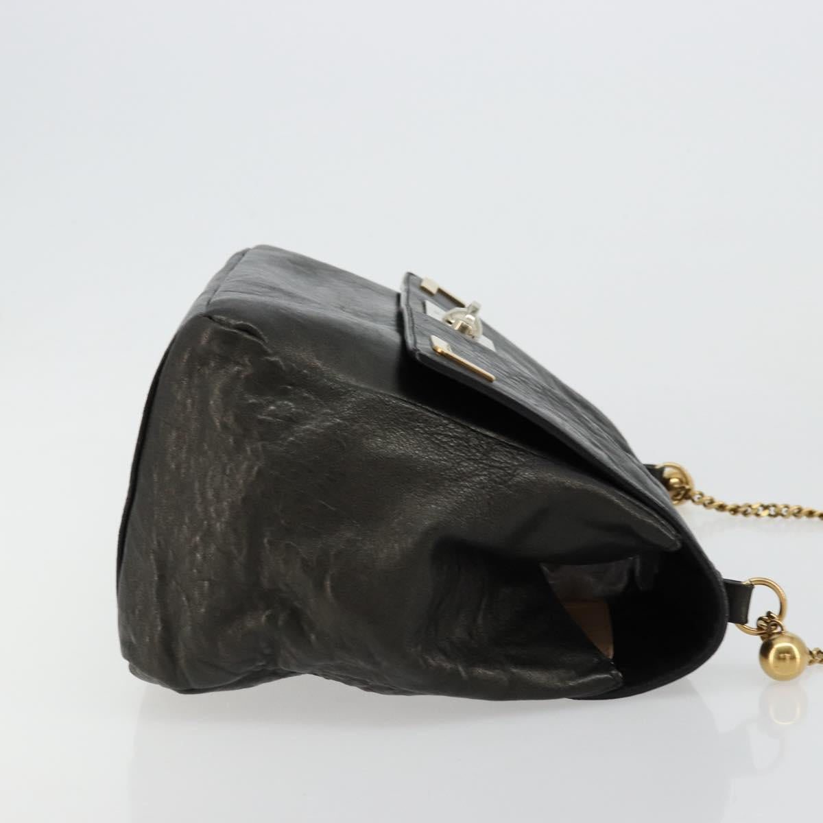 Chloe Chain Shoulder Bag Leather Black Gold Auth bs21588