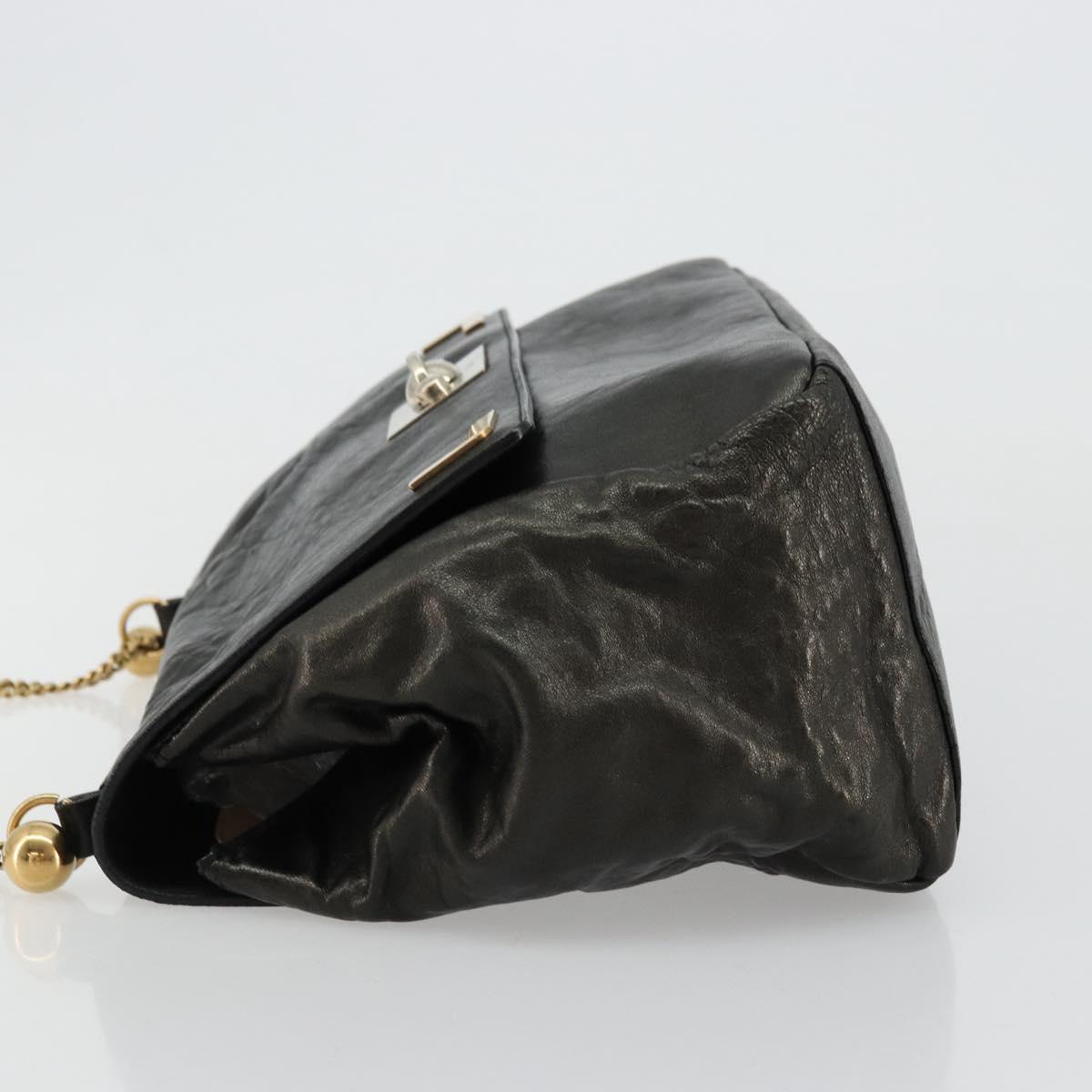 Chloe Chain Shoulder Bag Leather Black Gold Auth bs21588