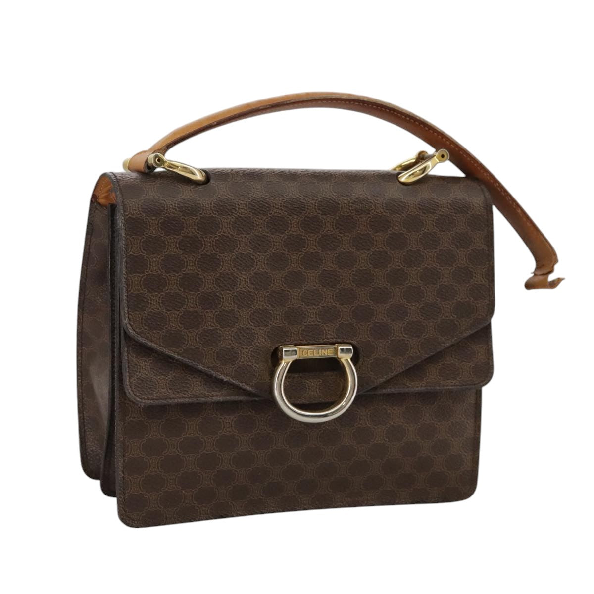 CELINE Macadam Canvas Hand Bag PVC Leather Brown Auth bs21604