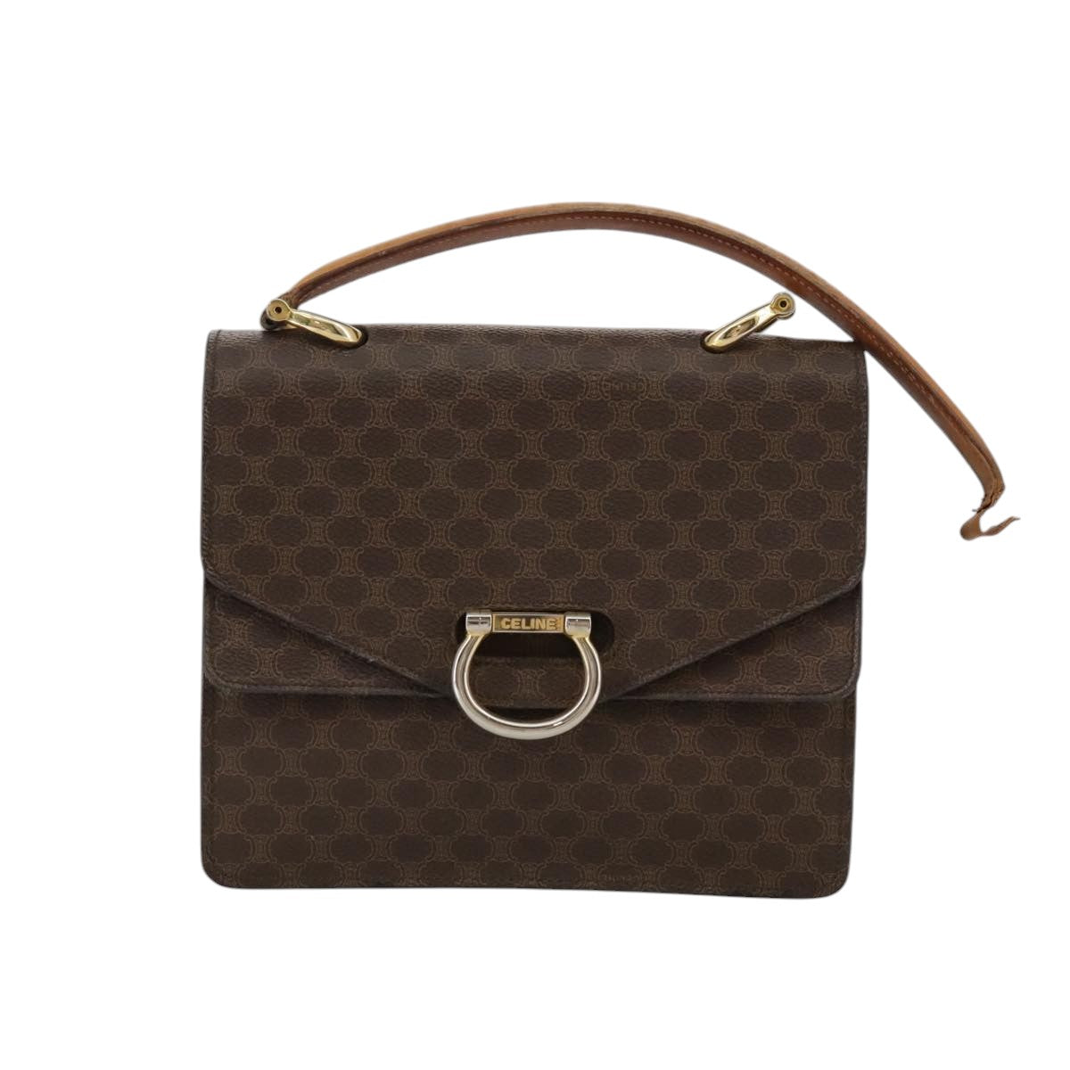 CELINE Macadam Canvas Hand Bag PVC Leather Brown Auth bs21604