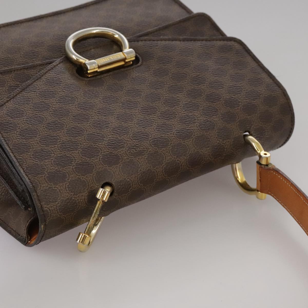 CELINE Macadam Canvas Hand Bag PVC Leather Brown Auth bs21604