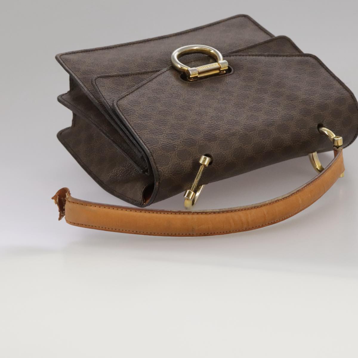 CELINE Macadam Canvas Hand Bag PVC Leather Brown Auth bs21604