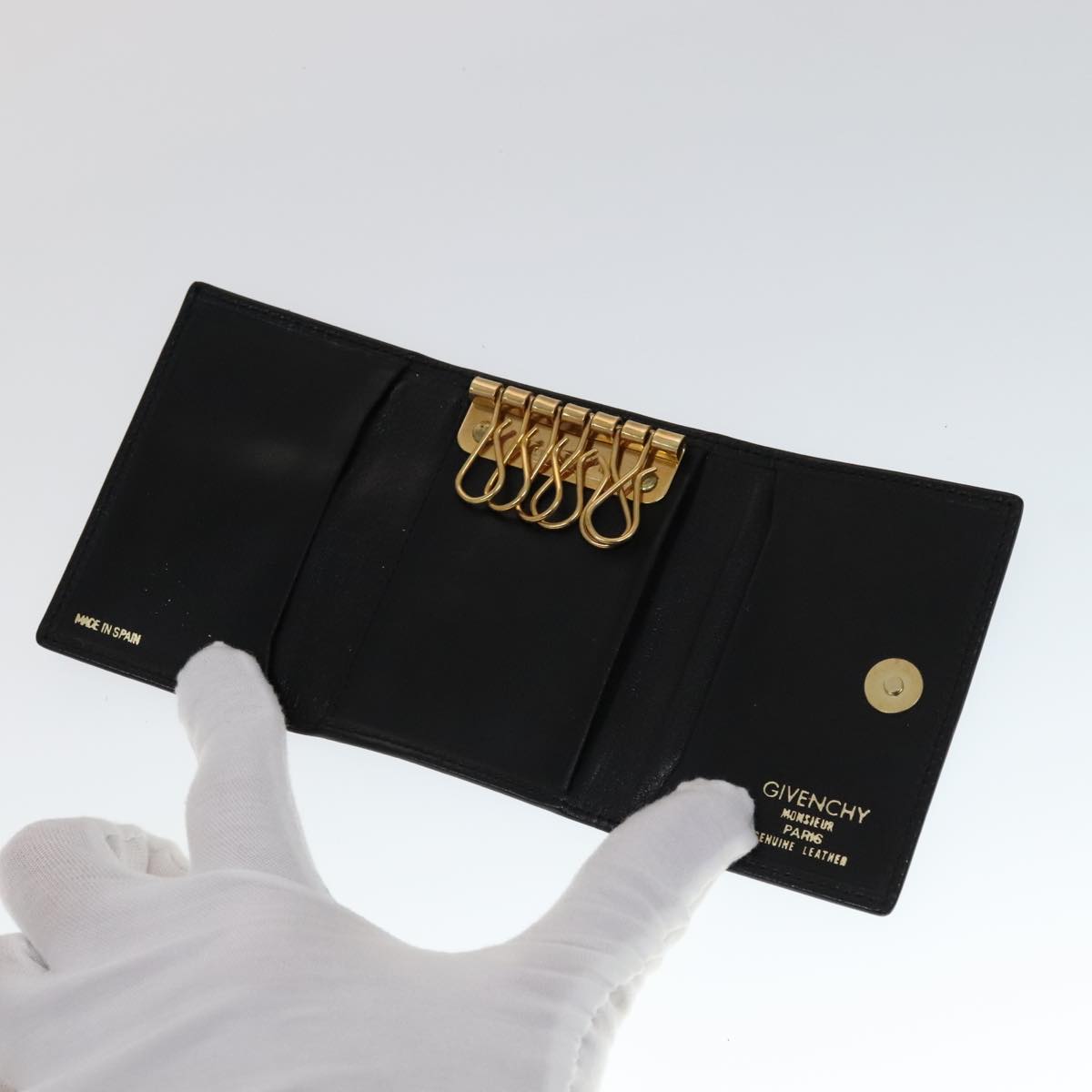 GIVENCHY Key Case Billfold Leather 4Set Navy Black Auth bs21638