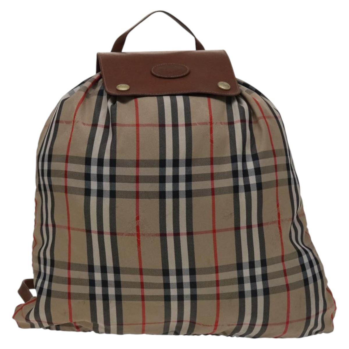 Burberrys Nova Check Backpack Canvas Beige Auth bs21641