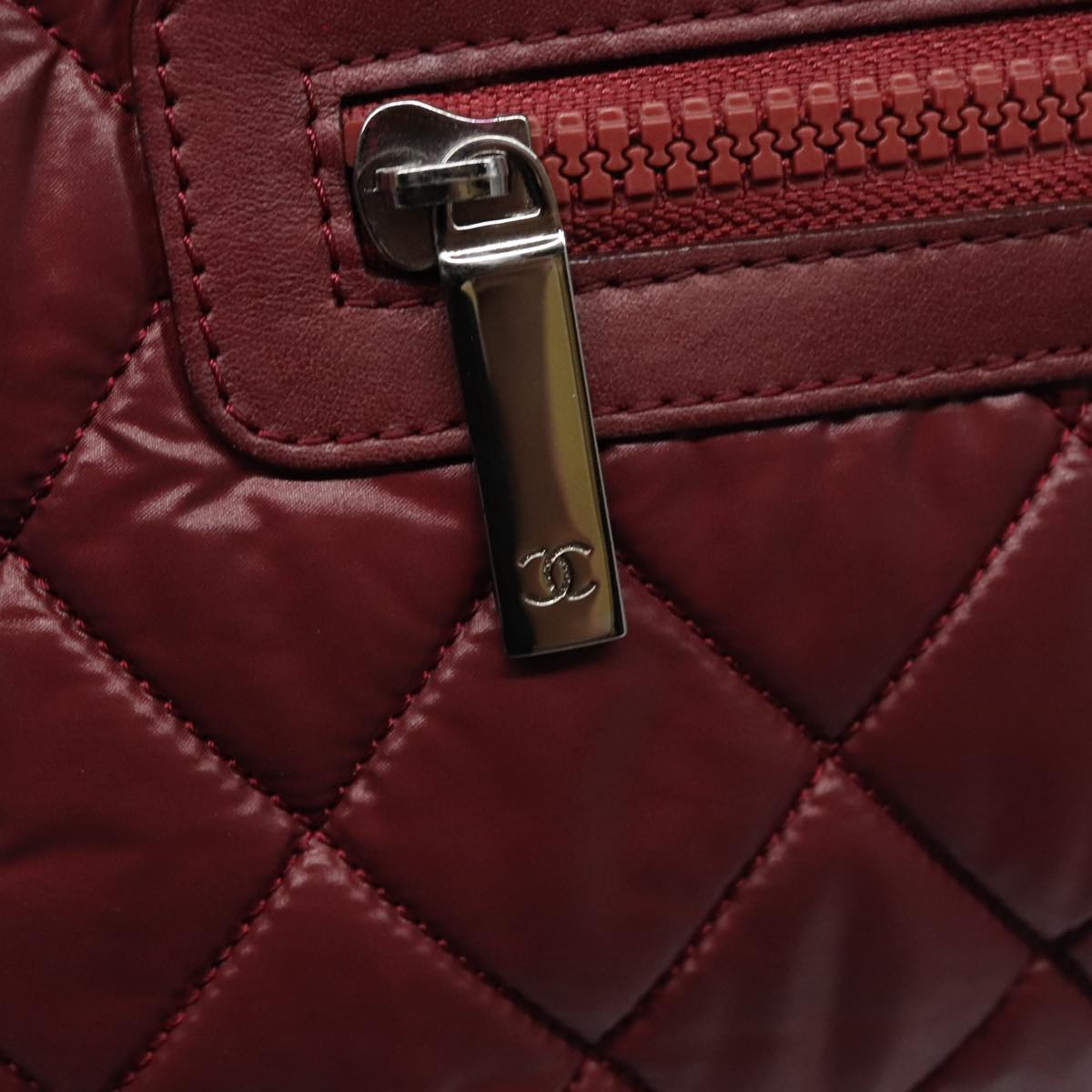 CHANEL Cococoon Tote Bag Nylon Wine Red Silver CC Auth bs21665