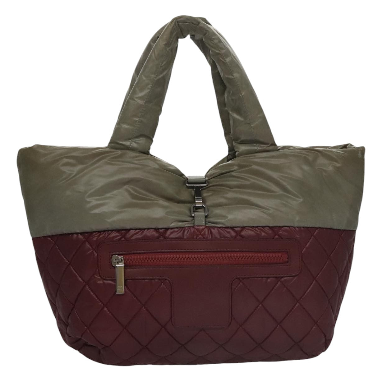 CHANEL Cococoon Tote Bag Nylon Wine Red Silver CC Auth bs21665