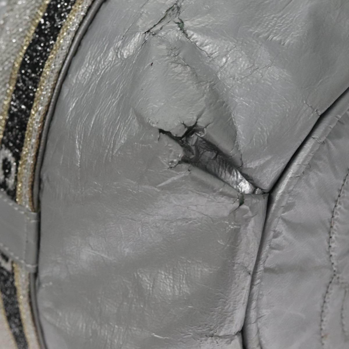 CHANEL Sports Hand Bag Coated Canvas Silver CC Auth bs21669