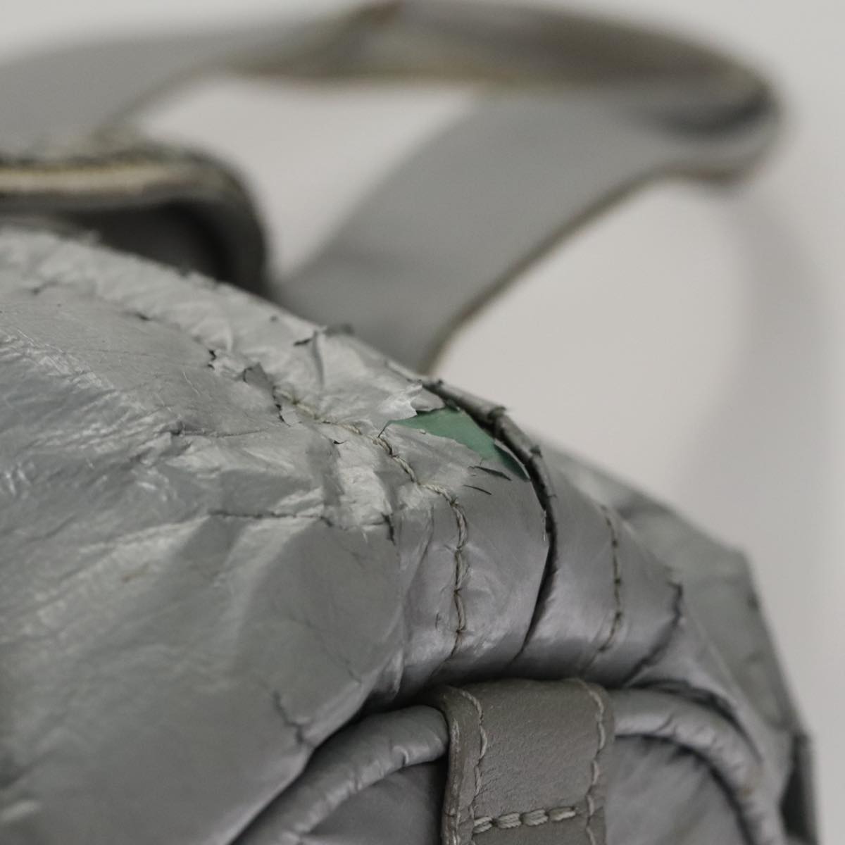 CHANEL Sports Hand Bag Coated Canvas Silver CC Auth bs21669