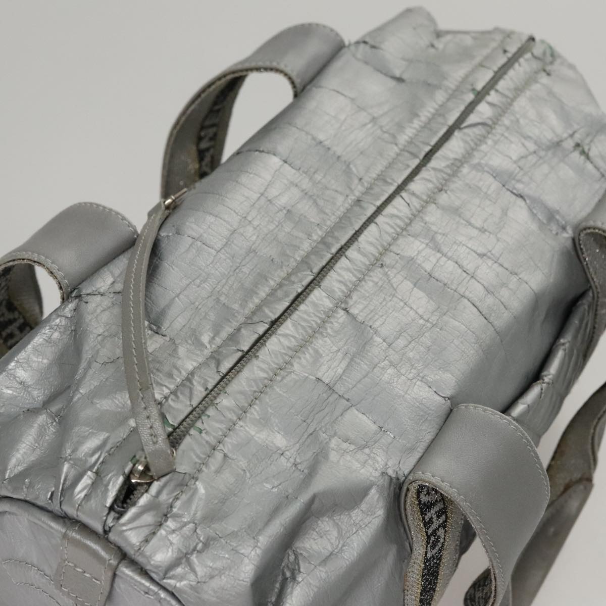 CHANEL Sports Hand Bag Coated Canvas Silver CC Auth bs21669