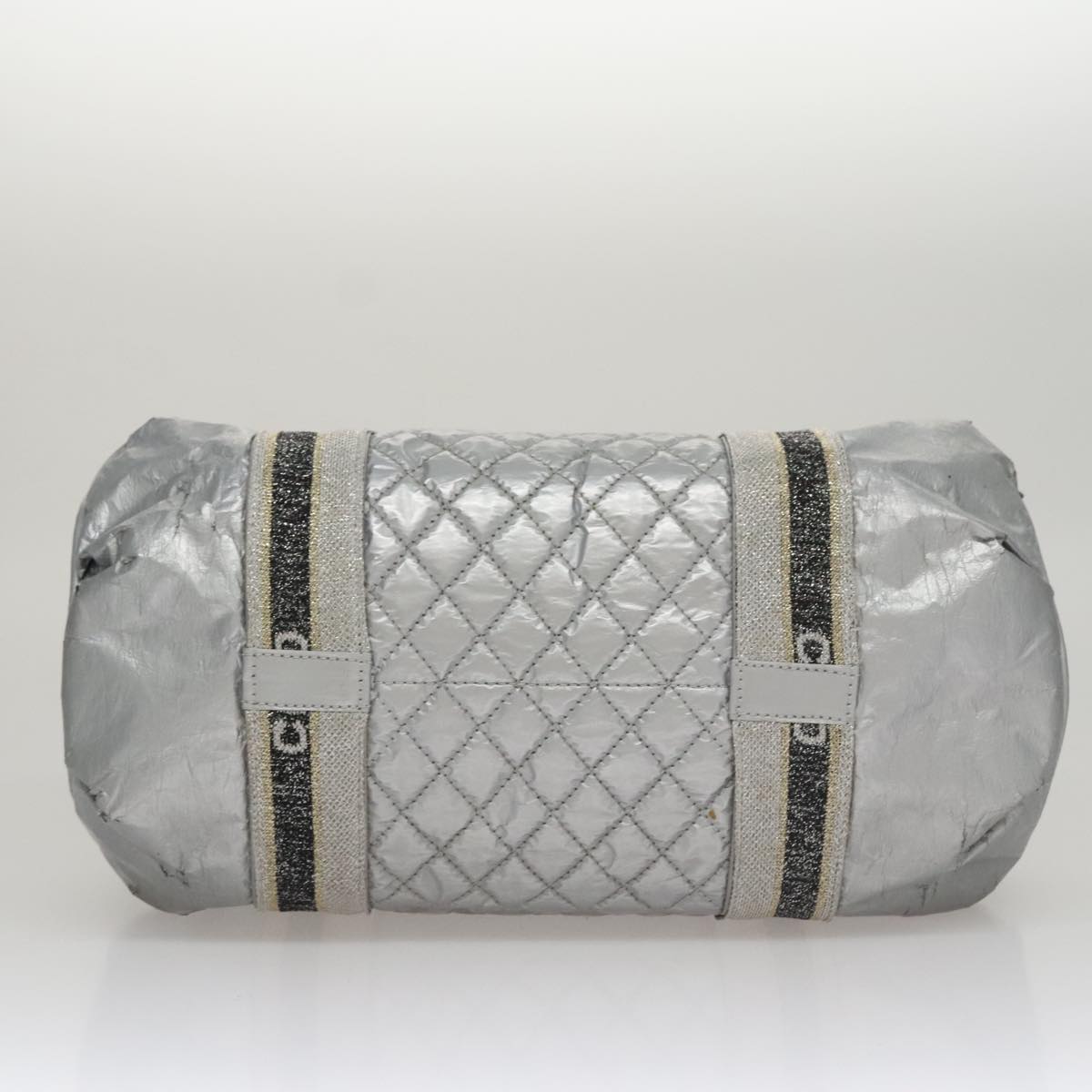 CHANEL Sports Hand Bag Coated Canvas Silver CC Auth bs21669