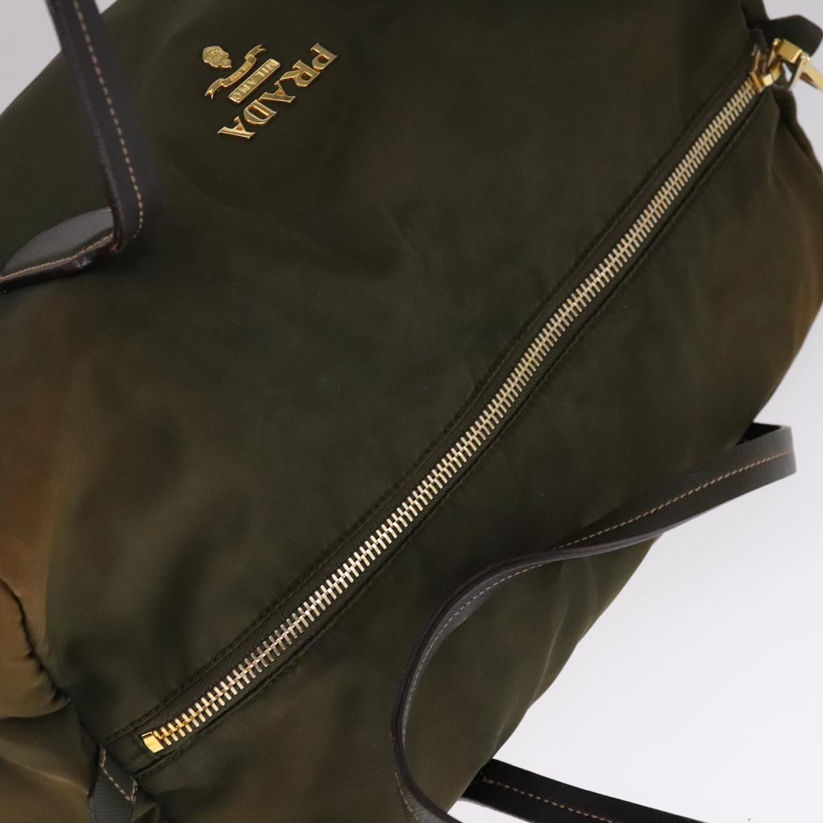 PRADA Boston Bag Nylon Khaki Gold Auth bs21678