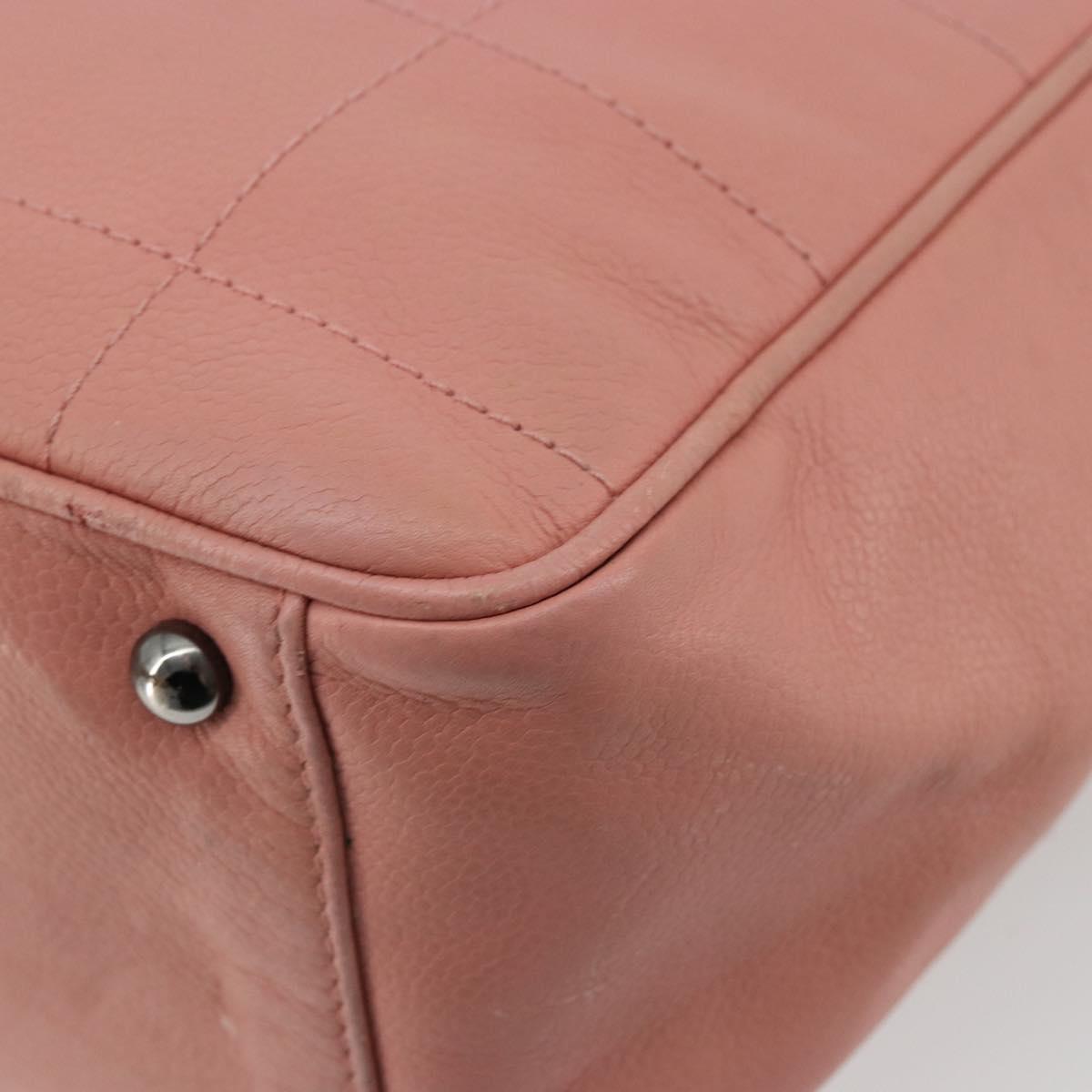 CHANEL Choco Bar Tote Bag Caviar Skin Pink CC Auth bs21715