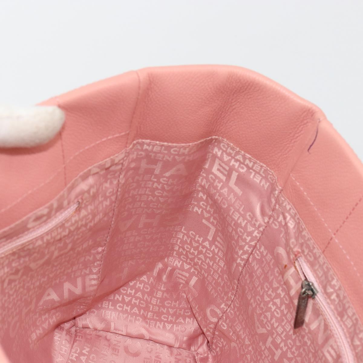 CHANEL Choco Bar Tote Bag Caviar Skin Pink CC Auth bs21715