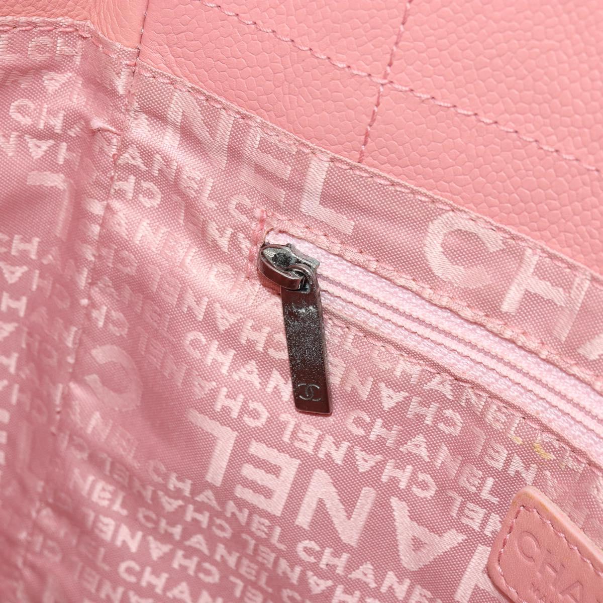 CHANEL Choco Bar Tote Bag Caviar Skin Pink CC Auth bs21715