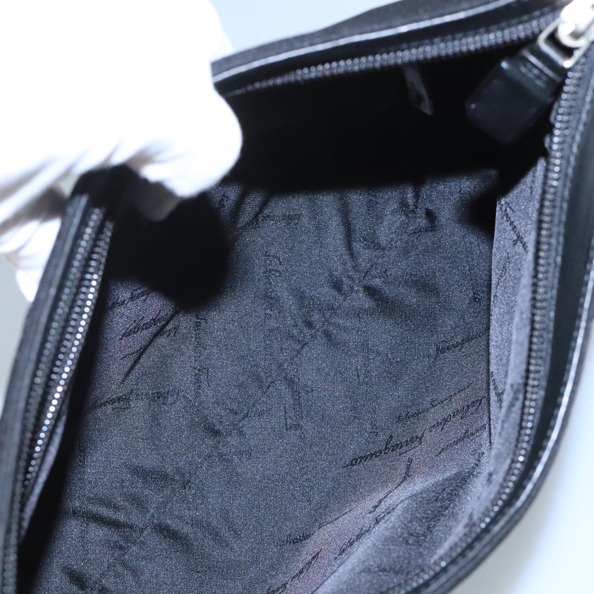 Salvatore Ferragamo Shoulder Bag Canvas Black Auth bs21726