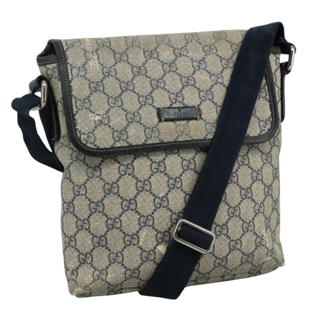 GUCCI GG Supreme Shoulder Bag PVC Navy 223666 Auth bs21744