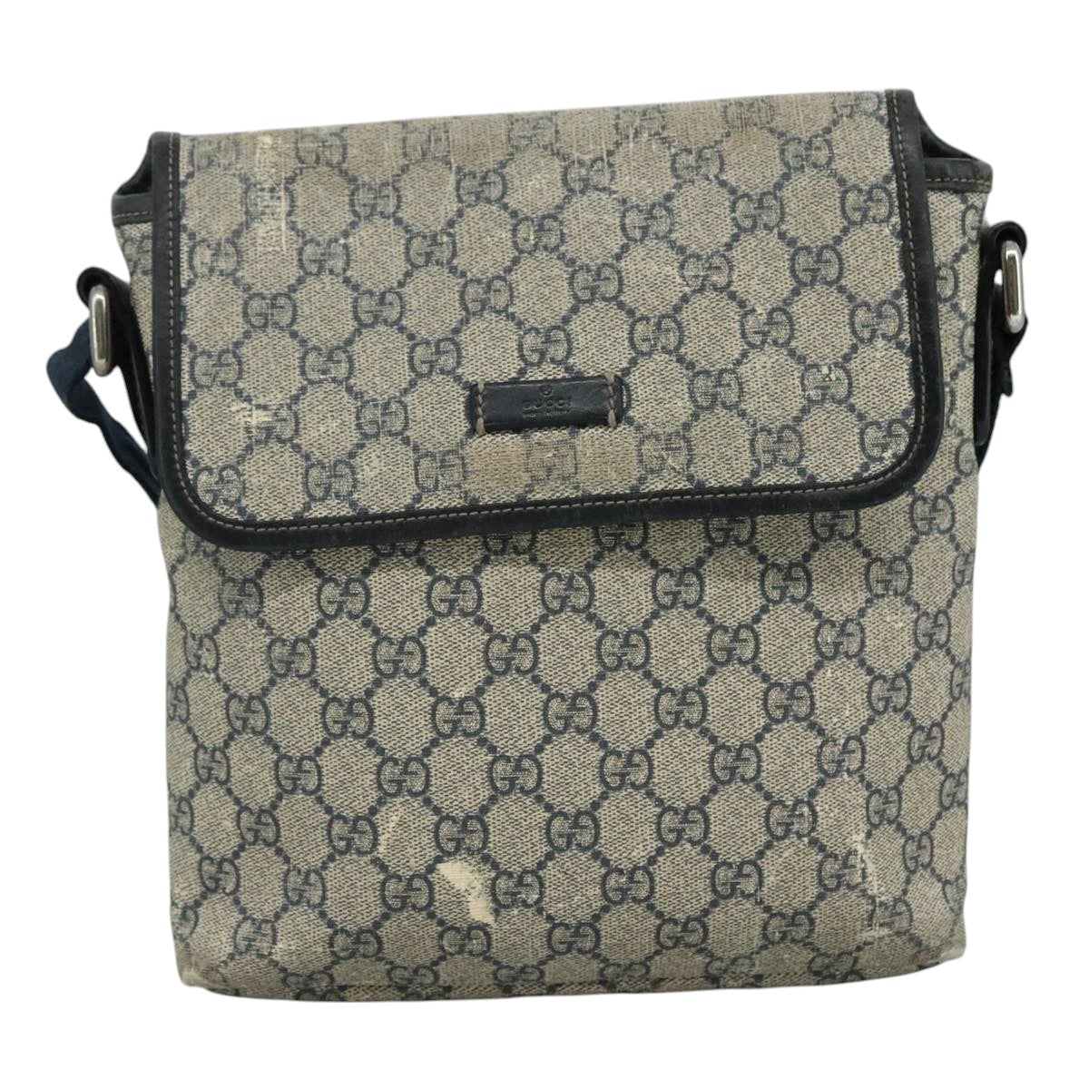 GUCCI GG Supreme Shoulder Bag PVC Navy 223666 Auth bs21744