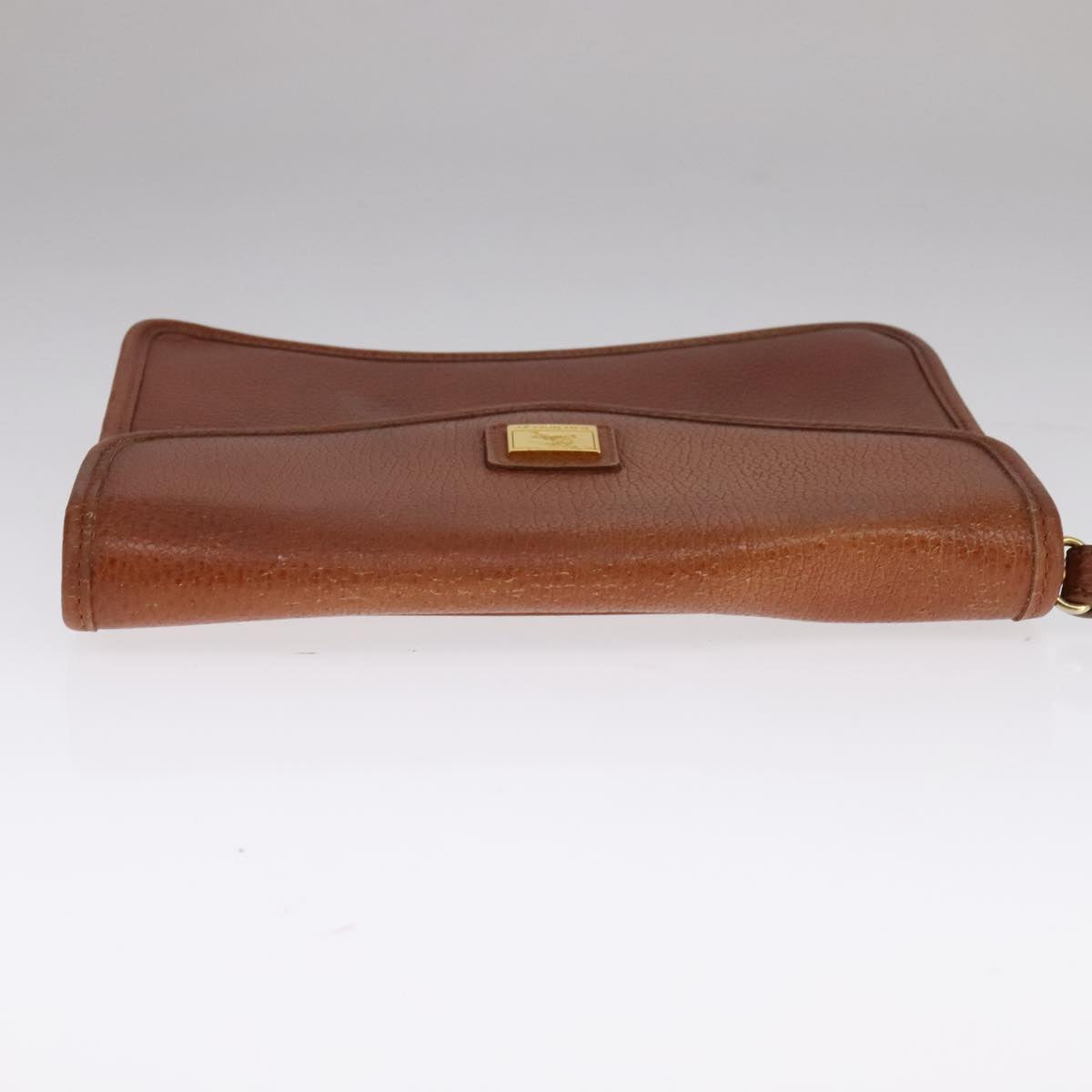 Burberrys Clutch Bag Leather Brown Gold Auth bs21795