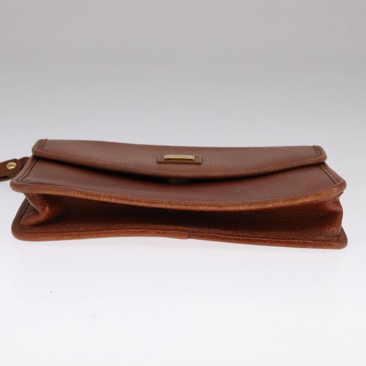 Burberrys Clutch Bag Leather Brown Gold Auth bs21795