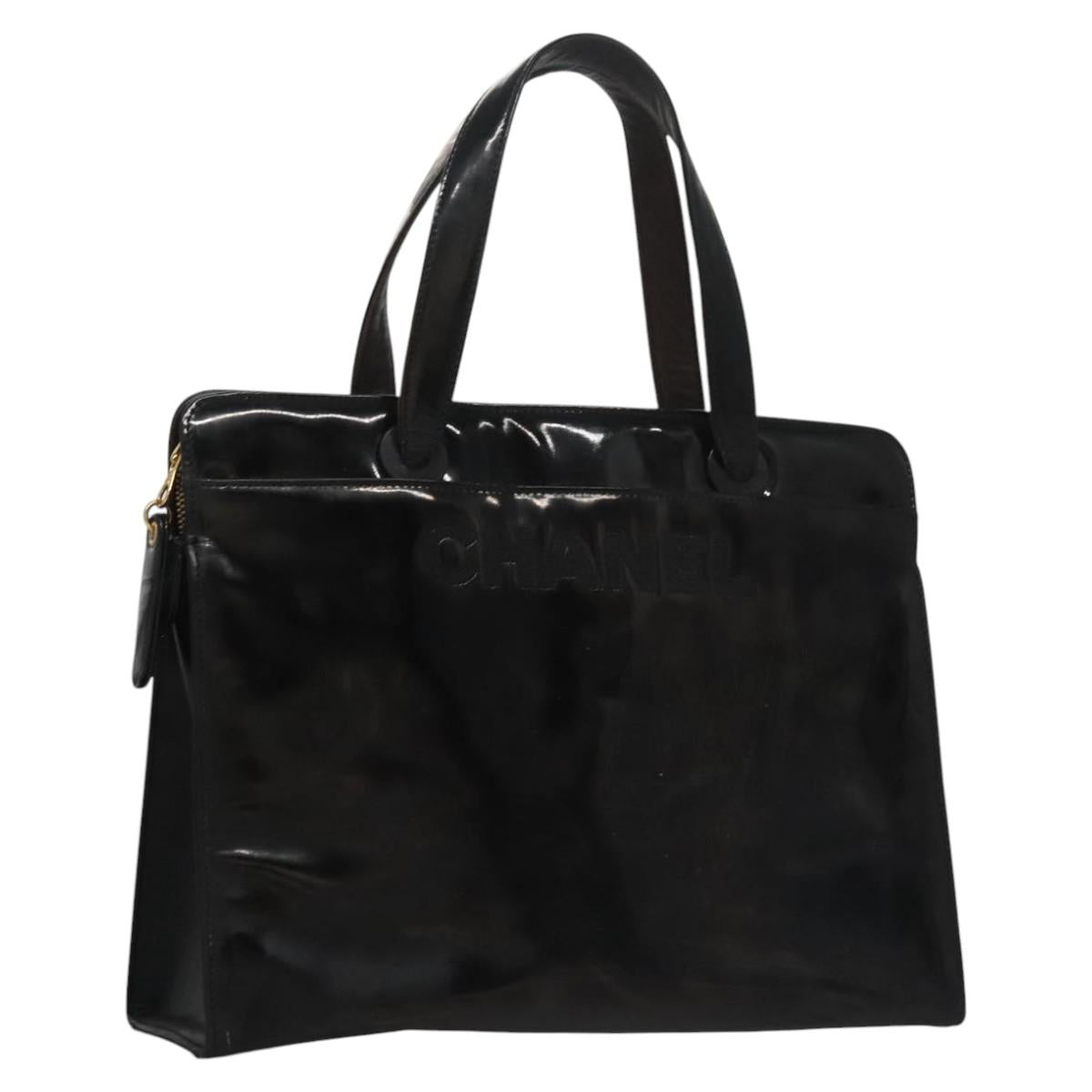 CHANEL COCO Mark Tote Bag Patent Leather Black Gold CC Auth bs21837