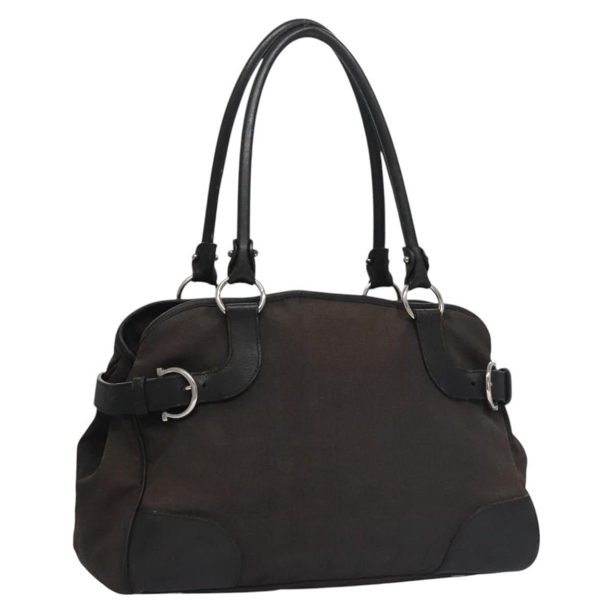 Salvatore Ferragamo Hand Bag Canvas Leather Black Silver Auth bs21851