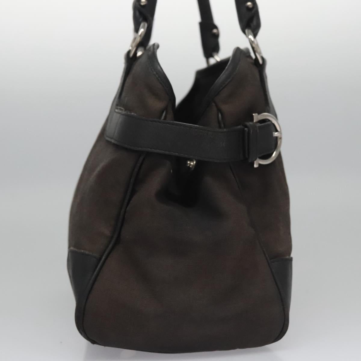 Salvatore Ferragamo Hand Bag Canvas Leather Black Silver Auth bs21851