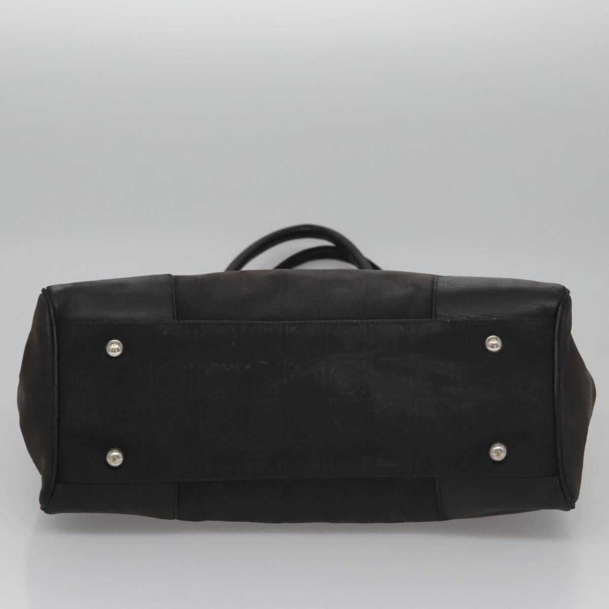 Salvatore Ferragamo Hand Bag Canvas Leather Black Silver Auth bs21851