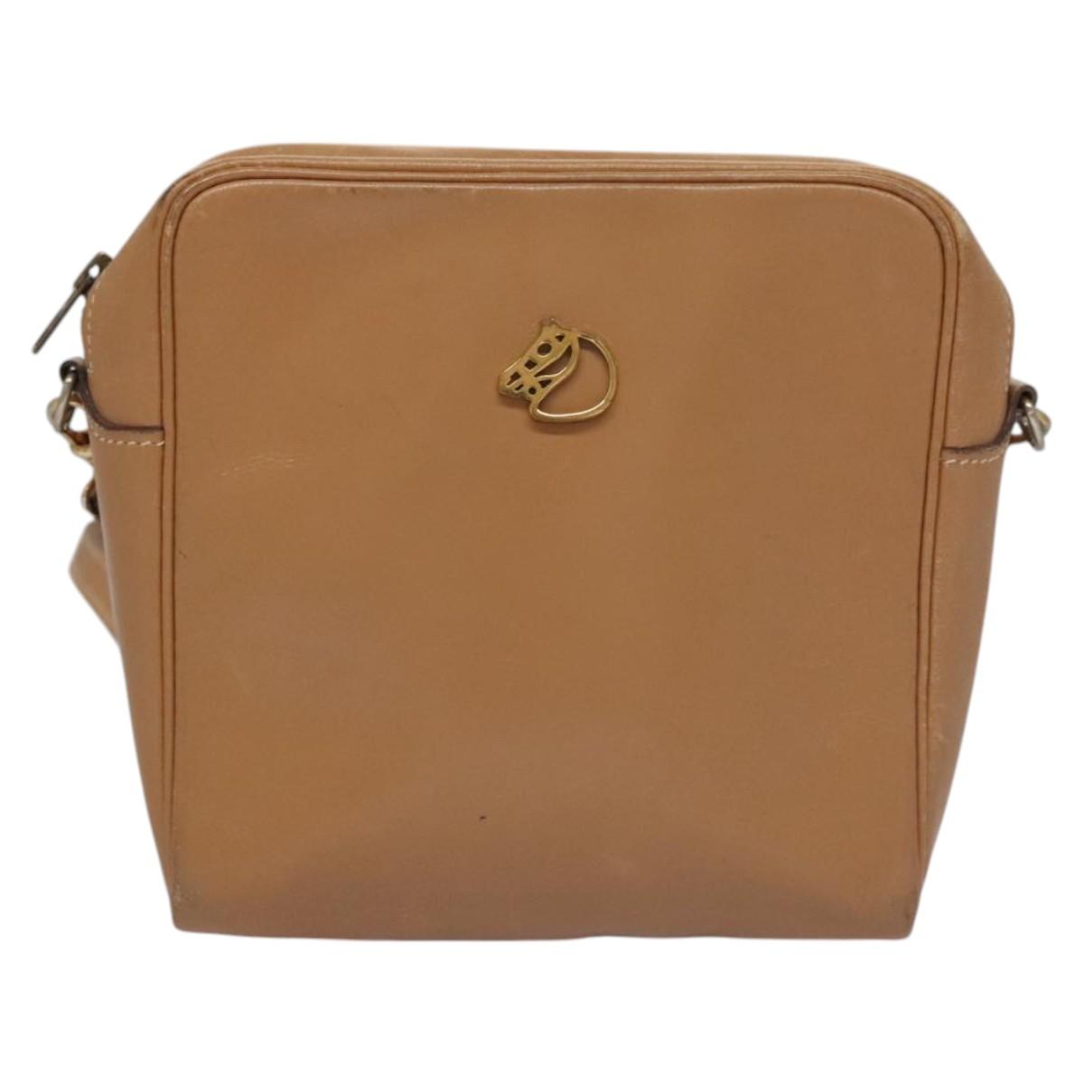 HERMES Jockey Shoulder Bag Leather Beige Gold Auth bs21856