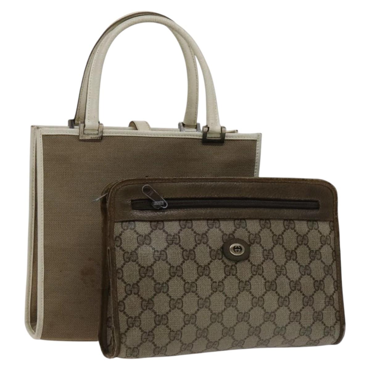 GUCCI GG Supreme Bag Canvas PVC 2 Set Beige Auth bs21866