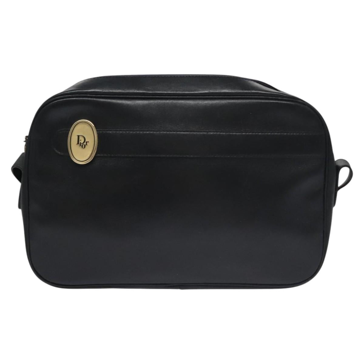 Christian Dior Shoulder Bag Leather Black Gold Auth bs21873