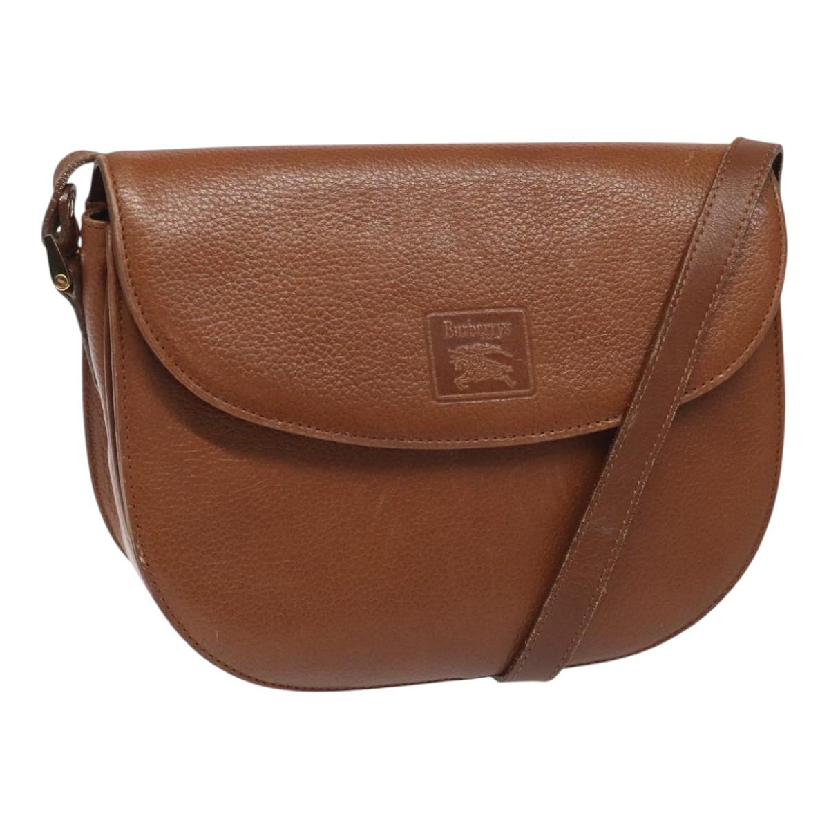 Burberrys Shoulder Bag Leather Brown gold Auth bs21879