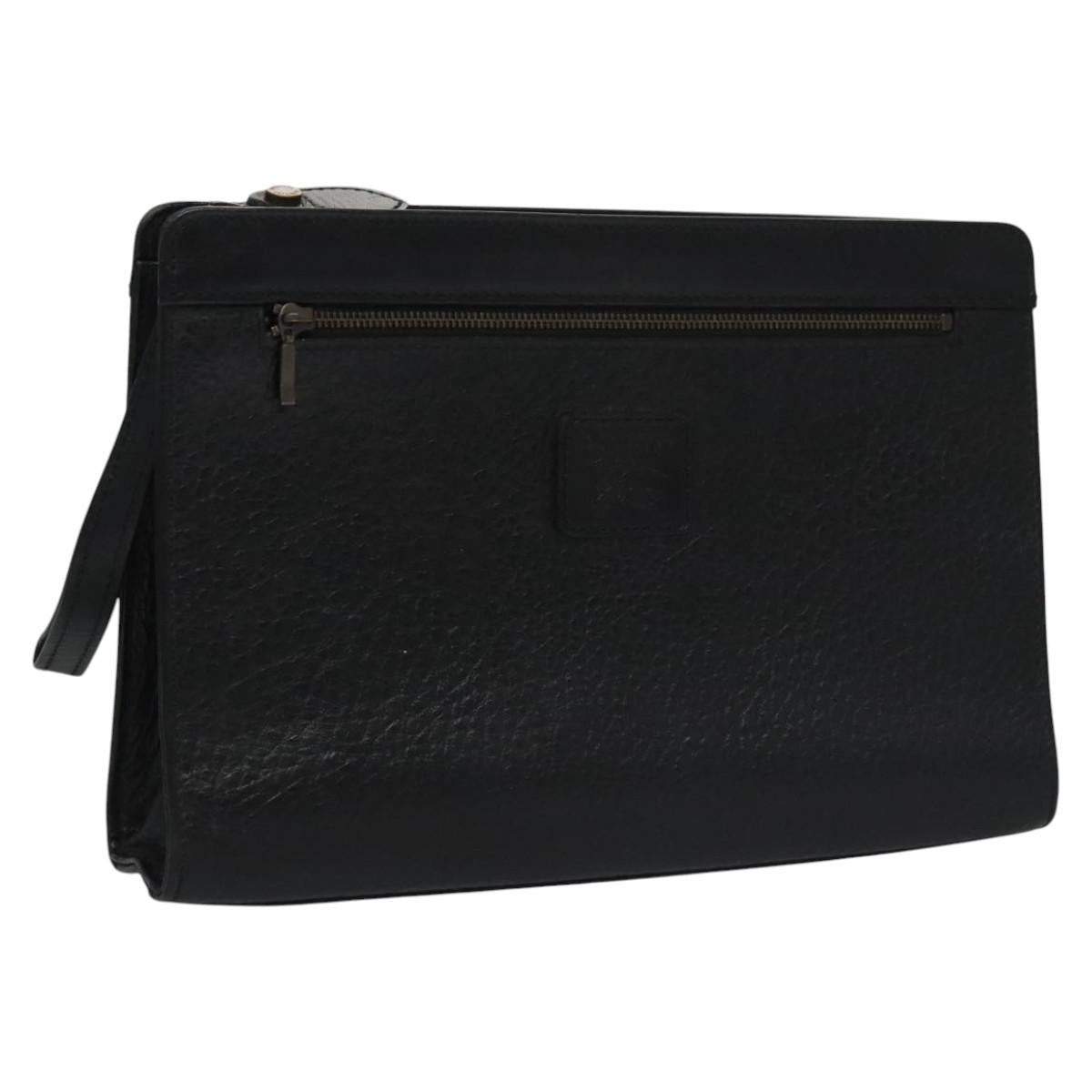 Burberrys Clutch Bag Leather Black Auth bs21884