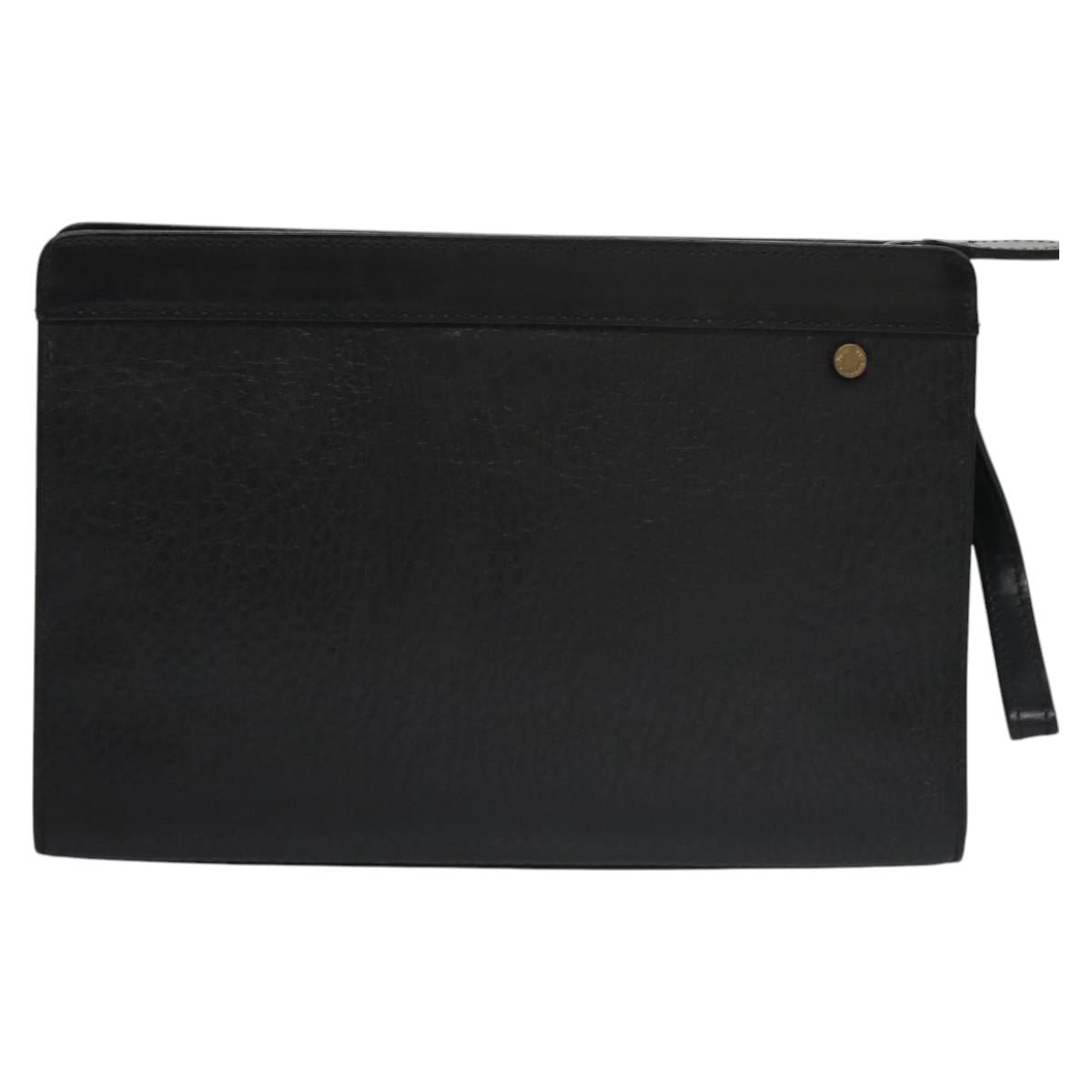 Burberrys Clutch Bag Leather Black Auth bs21884