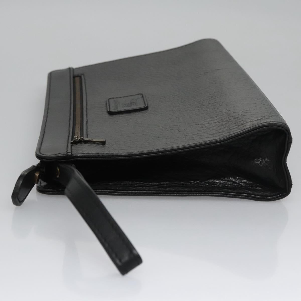 Burberrys Clutch Bag Leather Black Auth bs21884