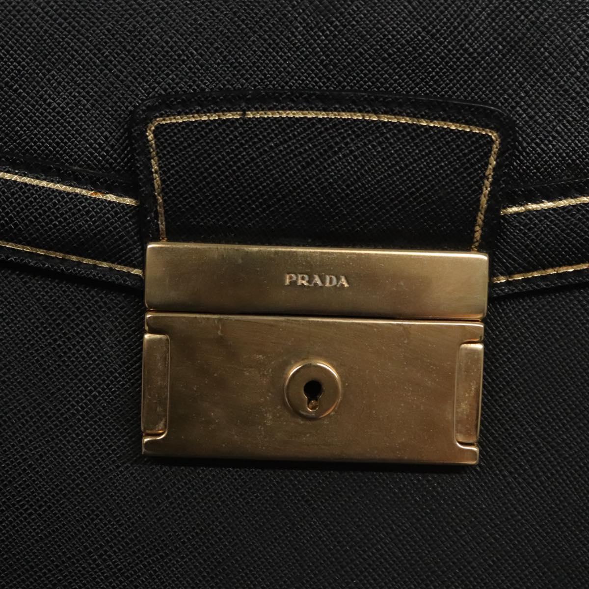 PRADA Business Bag Safiano leather Black Gold Auth bs21898