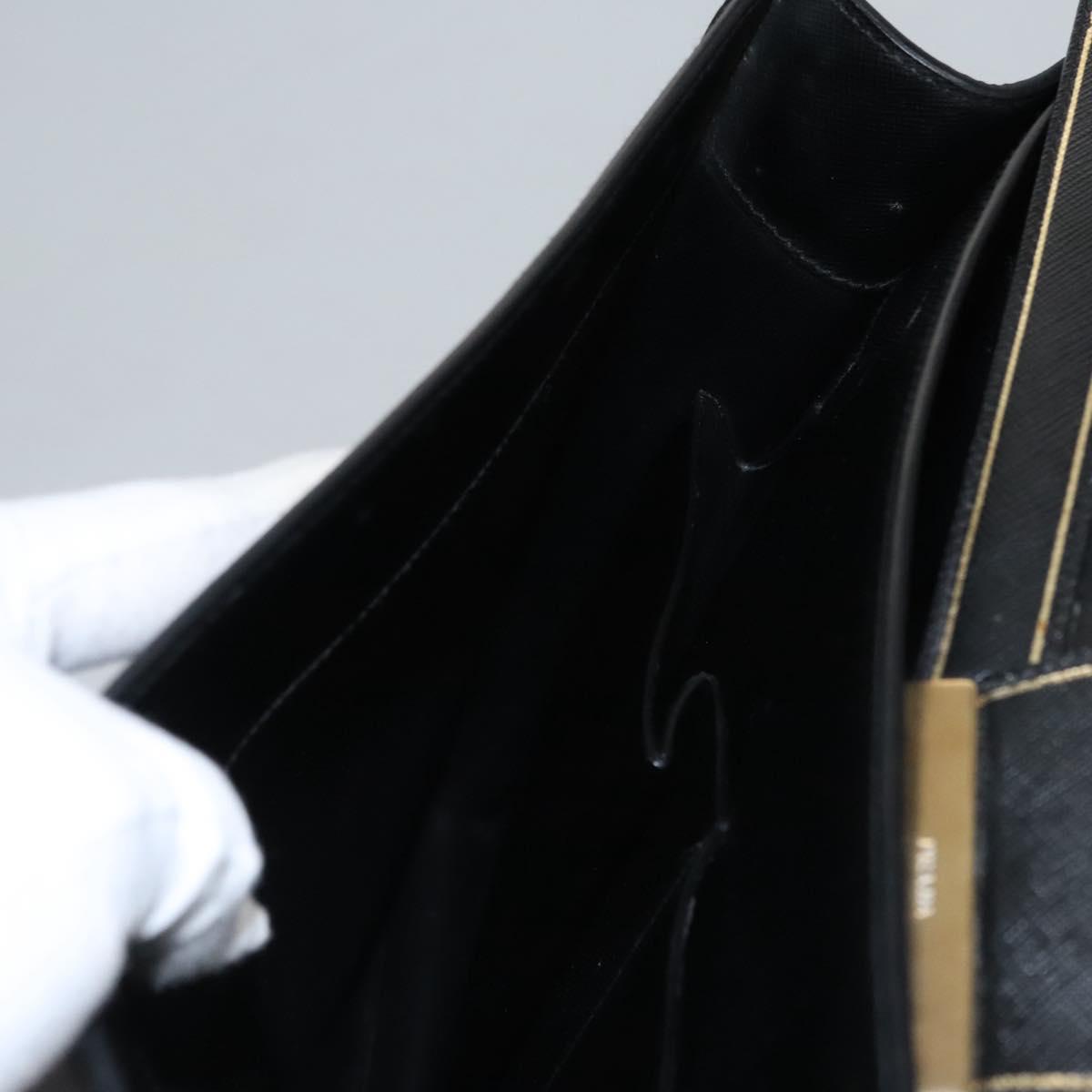 PRADA Business Bag Safiano leather Black Gold Auth bs21898