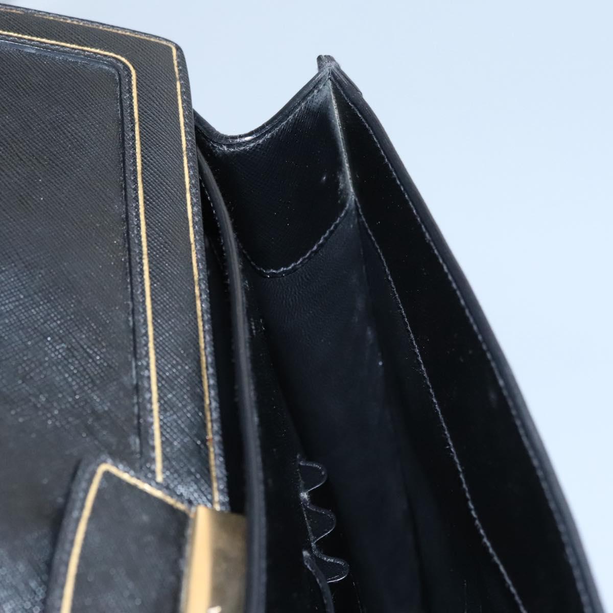 PRADA Business Bag Safiano leather Black Gold Auth bs21898