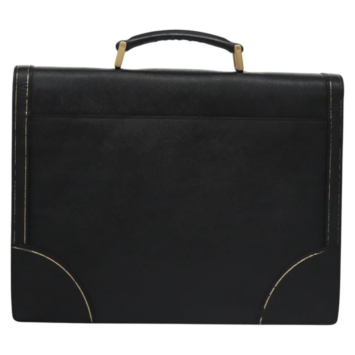 PRADA Business Bag Safiano leather Black Gold Auth bs21898