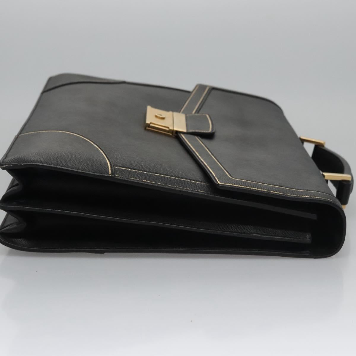 PRADA Business Bag Safiano leather Black Gold Auth bs21898