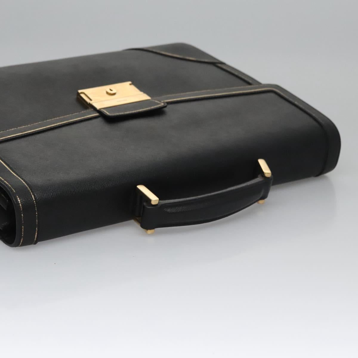 PRADA Business Bag Safiano leather Black Gold Auth bs21898
