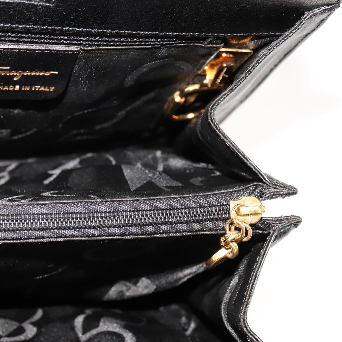 Salvatore Ferragamo Shoulder Bag Leather Black Gold Auth bs21904