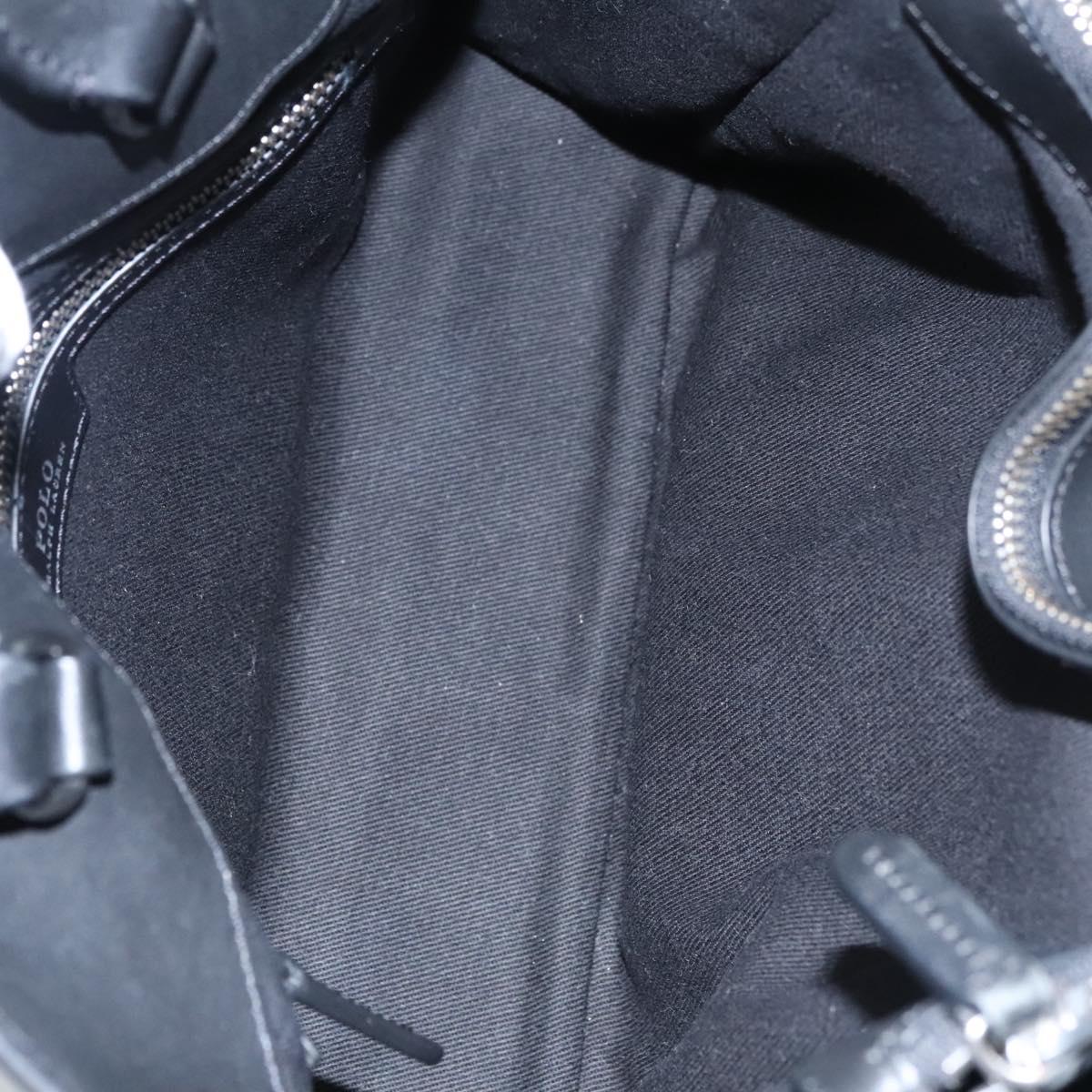 Poro Ralph Lauren Hand Bag Leather Black Silver Auth bs21919