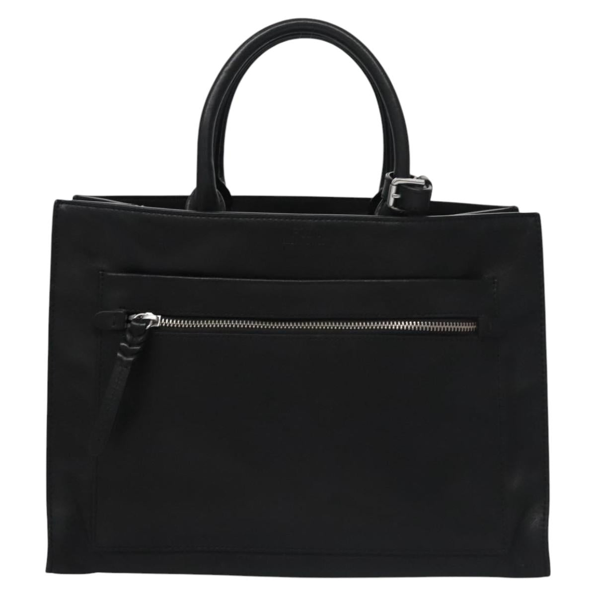 Poro Ralph Lauren Hand Bag Leather Black Silver Auth bs21919