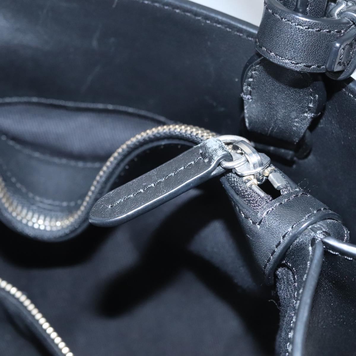 Poro Ralph Lauren Hand Bag Leather Black Silver Auth bs21919