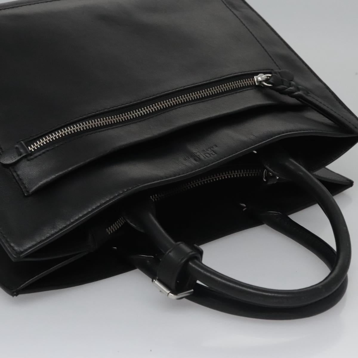 Poro Ralph Lauren Hand Bag Leather Black Silver Auth bs21919